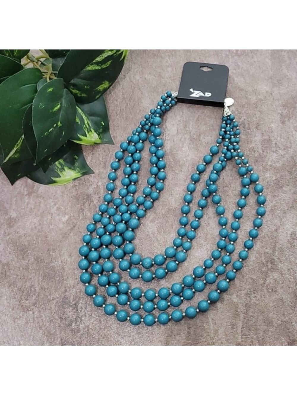 ZAD Teal Graduated Bead 5 Strand Necklace NEW